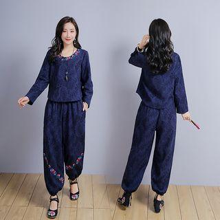 Set: Embroidered Long-sleeve T-shirt + Harem Pants