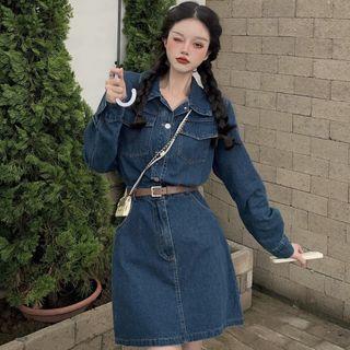 Long-sleeve Button-up Mini Denim Dress