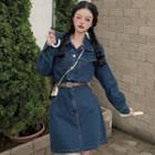 Long-sleeve Button-up Mini Denim Dress