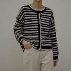 Stripe Cable-knit Cardigan Black - One Size