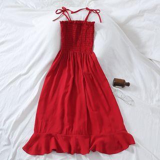 Shirred Spaghetti Strap A-line Dress