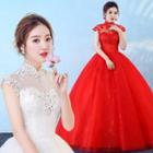 Embroidered Sleeveless Ball Gown Wedding Dress