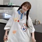 3/4-sleeve Applique Polo Shirt