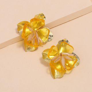 Faux Crystal Flower Earring 1 Pair - Kc Gold - Yellow - One Size