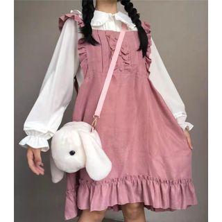 Ruffed A-line Pinafore Dress Pink - One Size