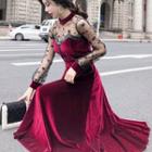 Sheer Panel Long-sleeve Evening Gown
