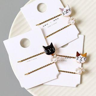 Alloy Cat / Faux Pearl Paw Hair Pin