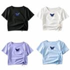 Short-sleeve Butterfly Embroidered Drawcord T-shirt