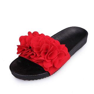 Faux-suede Flower Flat Slide Sandals