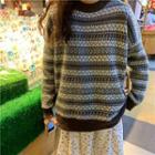 Long-sleeve Striped Knit Sweater Coffee - One Size