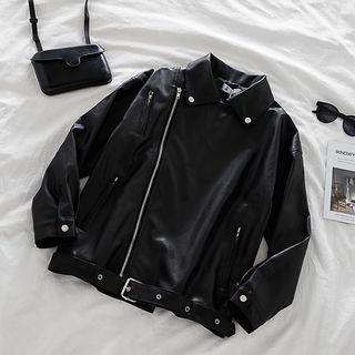 Faux Leather Zipped Jacket Black - One Size