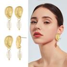 Irregular Alloy Disc Pearl Dangle Earring 1 Pair - Pearl - One Size