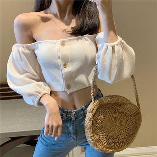 Boatneck Crop Knit Top Almond - One Size