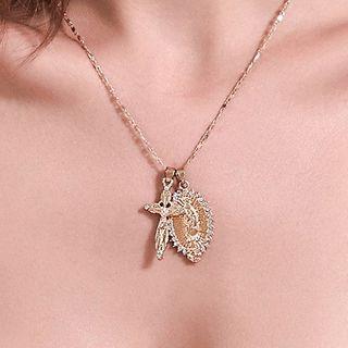 Rhinestone Cross Pendant Necklace 01kc-2697 - Gold - One Size