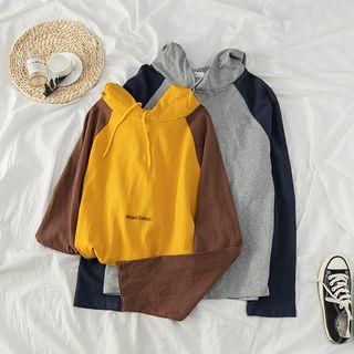 Hooded Color-block Long-sleeve Loose-fit Top