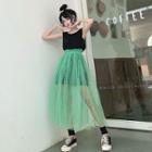 Plain Tank Dress / Sheer Midi Skirt