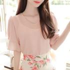 Faux-pearl Bell-cuff Blouse