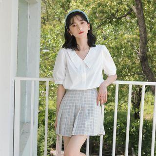 V-neck Plain Embroider Oversized Blouse