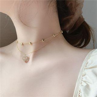 Heart Layered Chain Choker Gold - One Size