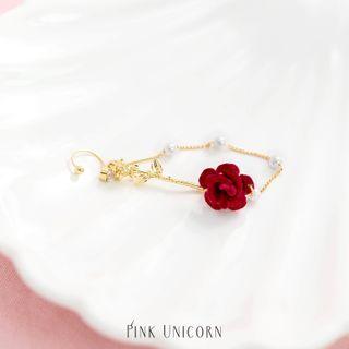 Flower Faux Pearl Chain Cuff Earring
