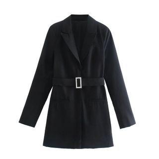 Long-sleeve Rhinestone Tie-waist Mini Collared Dress