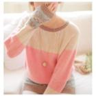 Patterned Color Block Sweater / Printed Sweatshirt