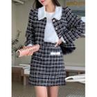 Faux-pearl Check Tweed Miniskirt
