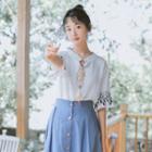 Lace-up Elbow-sleeve Chiffon Top White - One Size