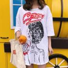 Sequined Print 3/4-sleeve Long T-shirt