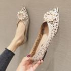 Rhinestone Buckle Pointy-toe Perforated Flats