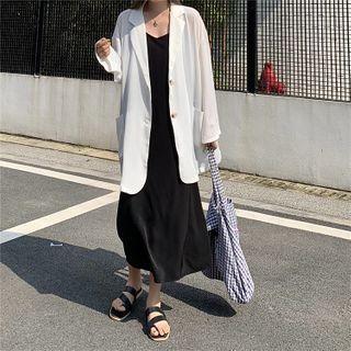 Plain Pocket 3/4-sleeve Blazer + Plain Suspender Skirt