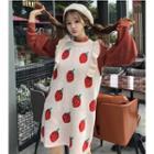 Balloon-sleeve Shirt / Sleeveless Strawberry Print Mini Dress