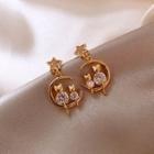 925 Sterling Rhinestone Cat Drop Earring 1 Pair - Silver - One Size