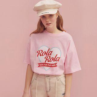 Heart-printed Letter T-shirt Pink - One Size