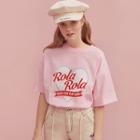 Heart-printed Letter T-shirt Pink - One Size