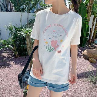 Rabbit Mermaid Print Short-sleeve Tee