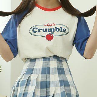 Raglan-sleeve Apple Print T-shirt