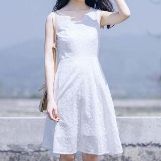 Sleeveless V-neck Plain Midi A-line Dress