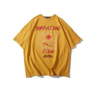 Dragon-print Short-sleeve Round Neck T-shirt