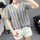 Cut Out Front Striped Short Sleeve T-shirt