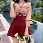 Bell-sleeve Halter Off-shoulder Swim Dress