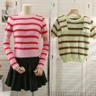 Striped Furry-knit Top With Sleeves