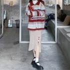 Striped Cardigan / Midi Fitted Knit Skirt