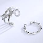 Alloy Rhinestone Butterfly / Twisted Cuff Earring 1 Pair - Silver - One Size