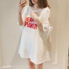 Cutout-shoulder Elbow-sleeve Lace-up T-shirt Dress