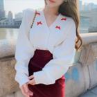 Bow-accent Cardigan White - One Size