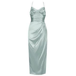 Spaghetti Strap Shirred Sheath Cocktail Dress