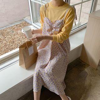 Tie-shoulder Shirred Midi Floral Dress