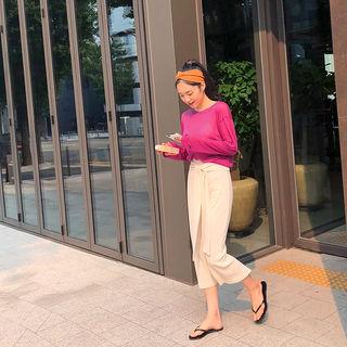Set: V-neck Cardigan + Tie-waist Long Skirt