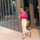 Set: V-neck Cardigan + Tie-waist Long Skirt